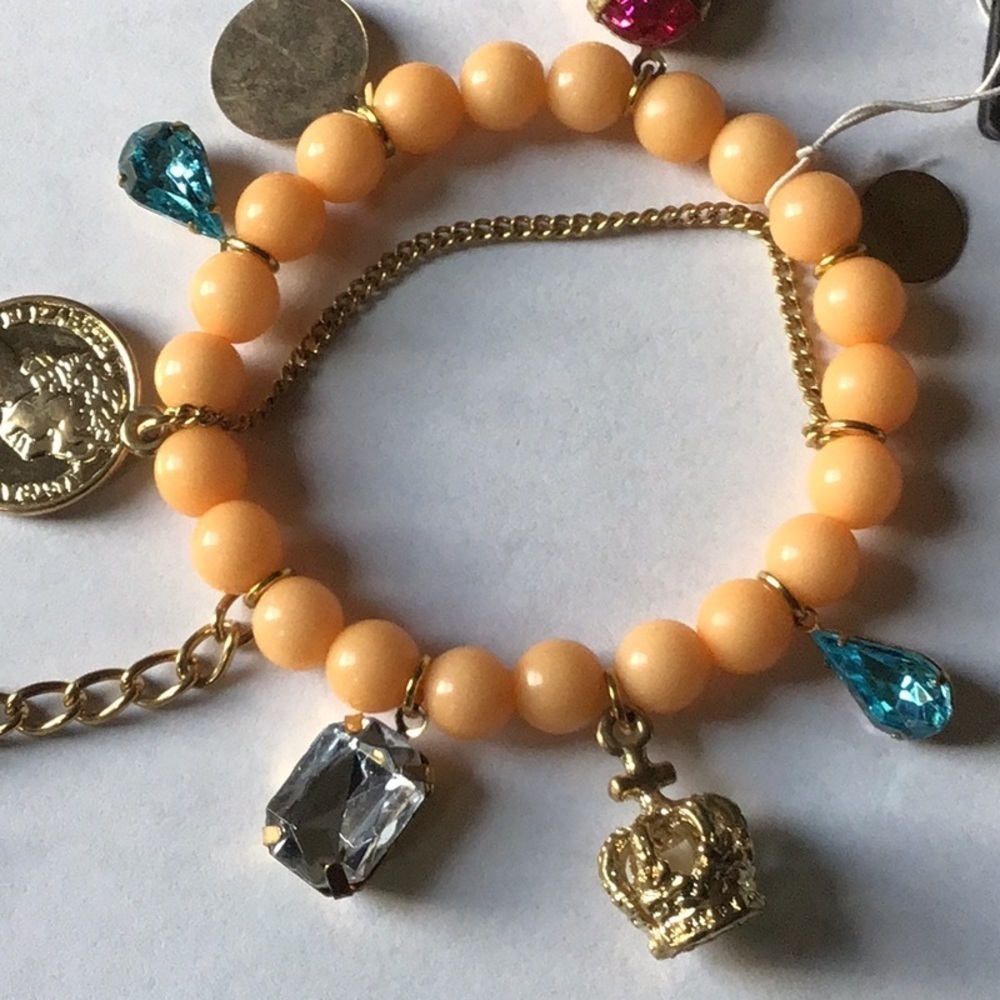 Radiant Orange and Gold Tone Charm Stretch Bracelet - NWT - Picture 2 of 5